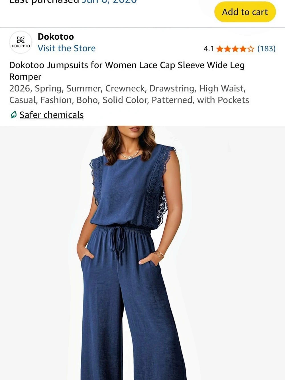 Dokotoo Lace Cap Sleeve Wide Leg Romper in Blue